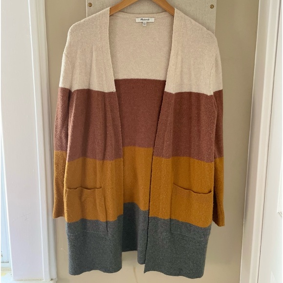 MADEWELL Colorblock Long Cardigan In Heather Linen  XXS - Picture 4 of 4